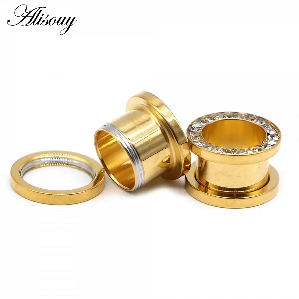 Alisouy – bouchons d'oreilles couleur or, Tunnel avec vis en cristal, Kit d'étirement, piercing, bijoux pour le corps|5,39 €|OKKO MODE