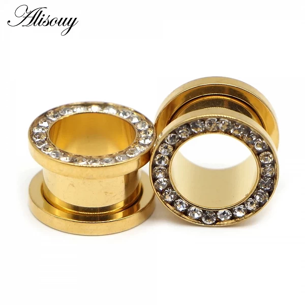 Alisouy – bouchons d'oreilles couleur or, Tunnel avec vis en cristal, Kit d'étirement, piercing, bijoux pour le corps|5,39 €|OKKO MODE