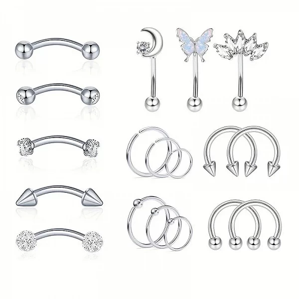 Ensemble de bijoux de piercing pour le corps en acier inoxydable, plaqué or 14 carats, anneaux de cerceau noir, barbell incurvé,|7,03 €|OKKO MODE