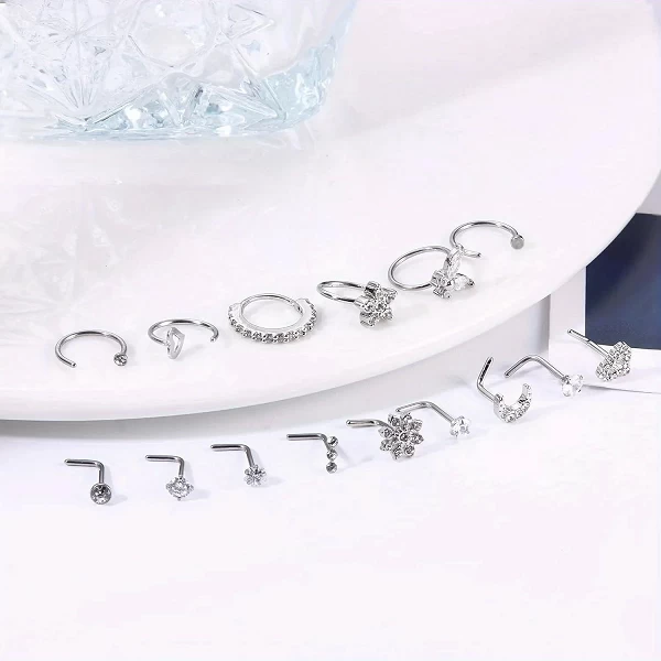 Drperfect-Ensemble de bijoux de piercing en forme de L, anneaux antarctiques en acier, générateurs, clous, cœur, fleur, or, arge|1,79 €|OKKO MODE