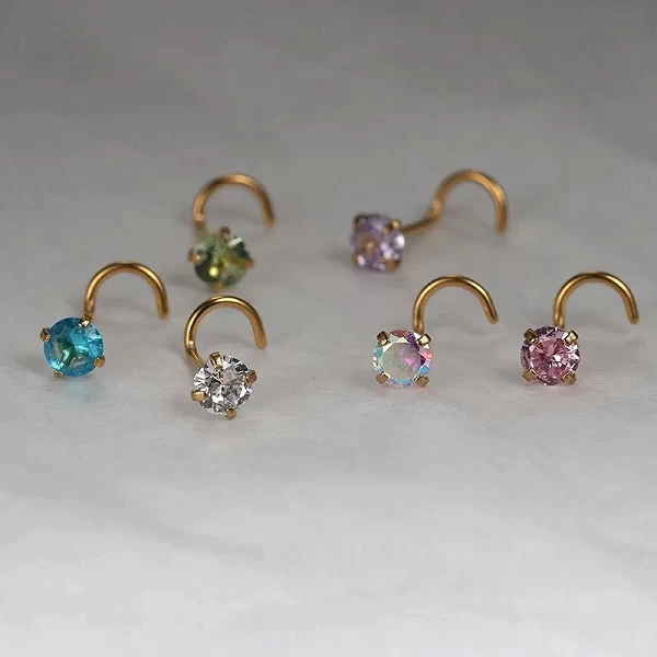 Bijoux de piercing anti-connexion pour femmes et filles, générateurs de matiques en cristal d'Antarctique, acier doré, CZ coloré|1,79 €|OKKO MODE