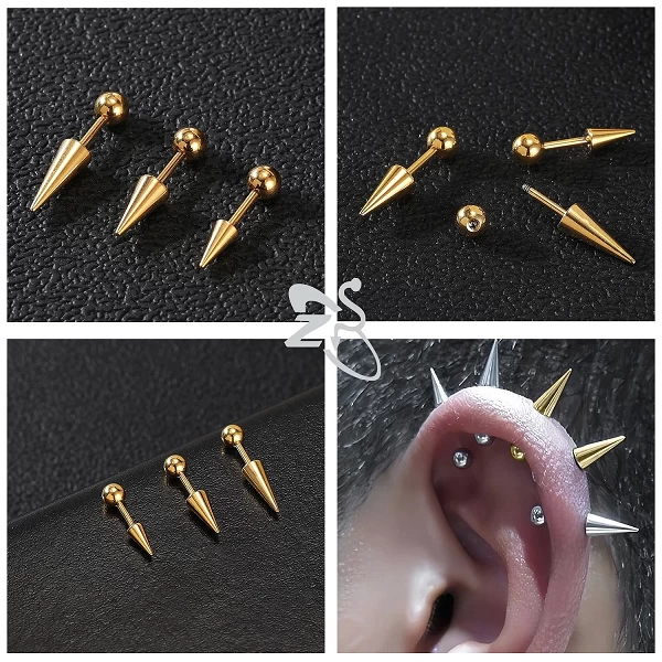 ZS-Boucle d'Oreille en Acier Inoxydable avec Longue Pointe, Piercing de Narine, Cône Punk, Daith, Cartilage, 16G, 20G, 1 Pièce|1,79 €|OKKO MODE