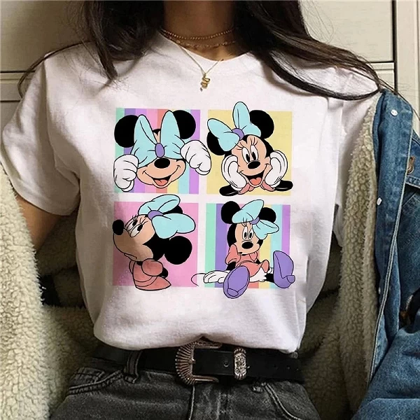 T-shirt confortable en coton imprimé Minnie Mouse pour femme, vêtements féminins Kawaii Disney Y2K|8,00 €|OKKO MODE