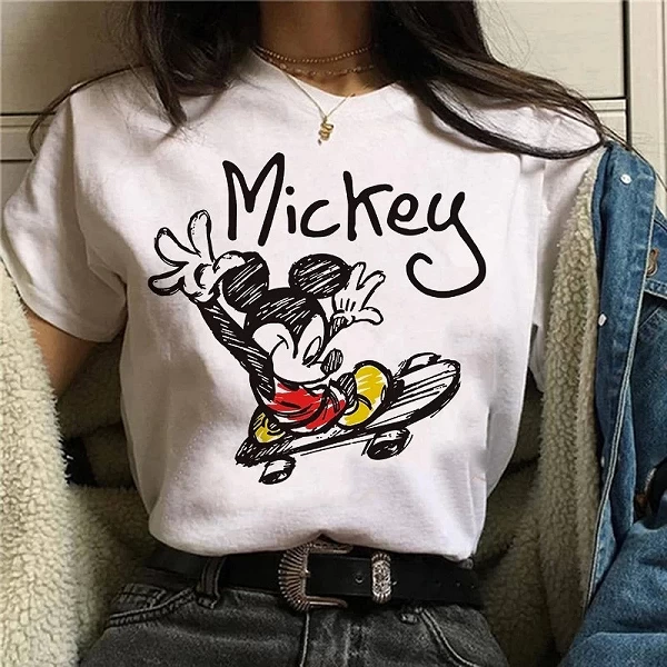 T-shirt confortable en coton imprimé Minnie Mouse pour femme, vêtements féminins Kawaii Disney Y2K|8,00 €|OKKO MODE