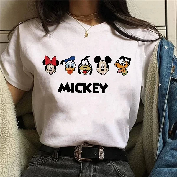 T-shirt confortable en coton imprimé Minnie Mouse pour femme, vêtements féminins Kawaii Disney Y2K|8,00 €|OKKO MODE