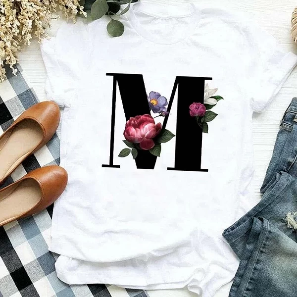 Camiseta personalizada con letras y flores - Calidad premium