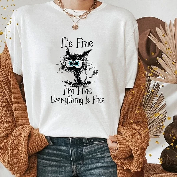 Short Sleeve Summer T-Shirt with Cat Print - Free Shipping