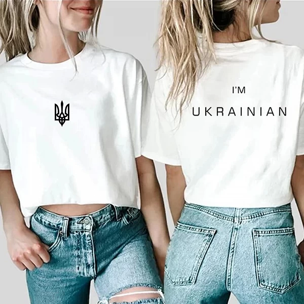 T-shirt Imprimé Unisexe Décontracté Trident de l'Ukraine pour Femme|12,95 €|OKKO MODE