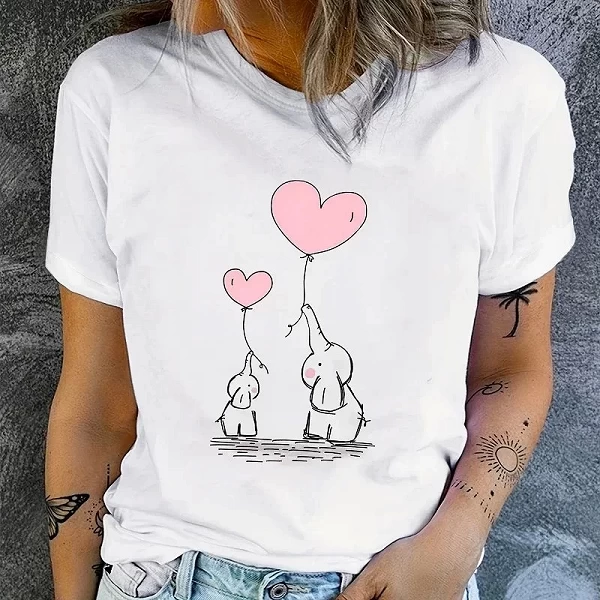 T-Shirt à Manches Courtes pour Femme, Haut d'Été Décontracté, Confortable, à Imprimé Graphique, 152|7,94 €|OKKO MODE