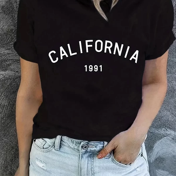 T-shirt imprimé californien, haut décontracté d'été à manches courtes, vêtements pour femmes|7,94 €|OKKO MODE