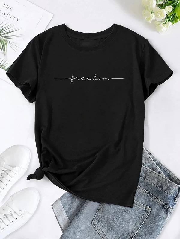 T-shirt à Manches Courtes pour Homme et Femme, 100 Coton, Lettres Imprimées Graphiques, Liberté, Vêtements Gothiques, à la Mode|14,87 €|OKKO MODE