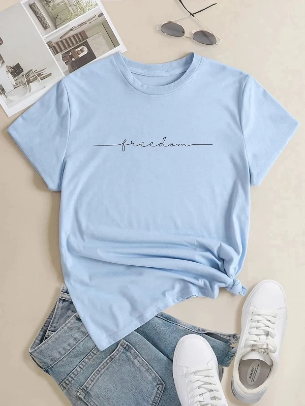 T-shirt à Manches Courtes pour Homme et Femme, 100 Coton, Lettres Imprimées Graphiques, Liberté, Vêtements Gothiques, à la Mode|14,87 €|OKKO MODE