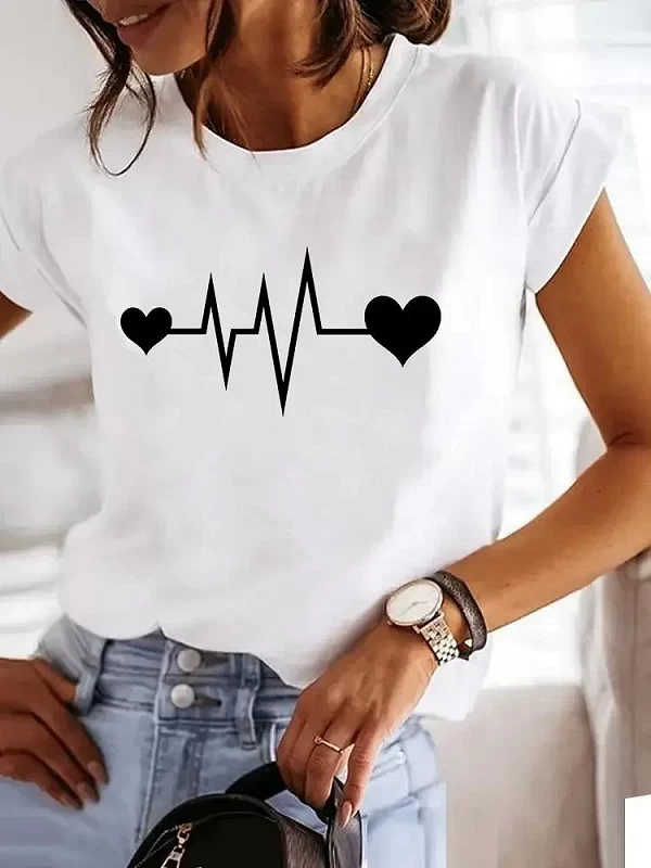 T-shirt à manches courtes imprimé graphique pour femmes, vêtements d'été mignons, haut féminin, mode des années 90, tendance|7,97 €|OKKO MODE