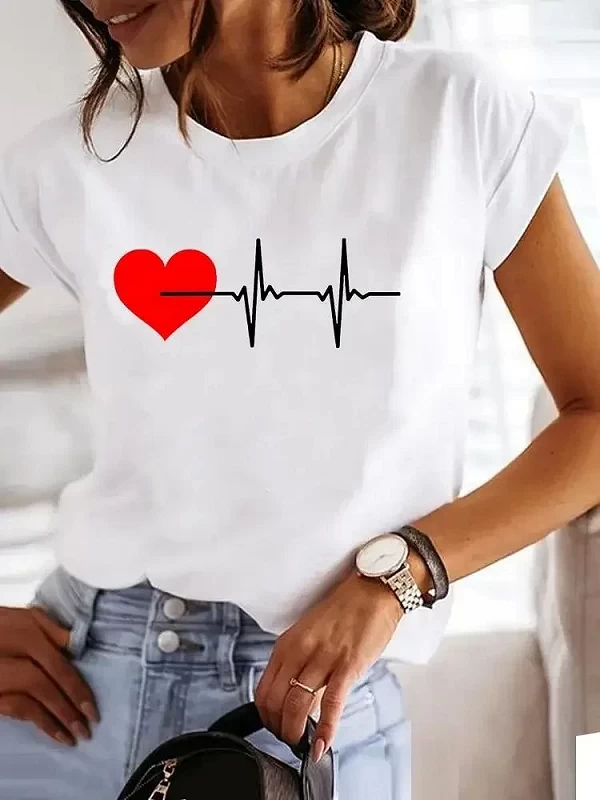 T-shirt à manches courtes imprimé graphique pour femmes, vêtements d'été mignons, haut féminin, mode des années 90, tendance|7,97 €|OKKO MODE