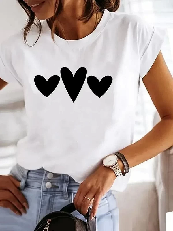 T-shirt à manches courtes imprimé graphique pour femmes, vêtements d'été mignons, haut féminin, mode des années 90, tendance|7,97 €|OKKO MODE