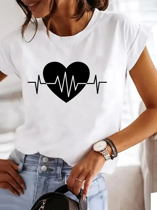 T-shirt à manches courtes imprimé graphique pour femmes, vêtements d'été mignons, haut féminin, mode des années 90, tendance|7,97 €|OKKO MODE