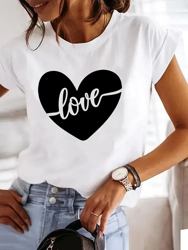 T-shirt à manches courtes imprimé graphique pour femmes, vêtements d'été mignons, haut féminin, mode des années 90, tendance|7,97 €|OKKO MODE