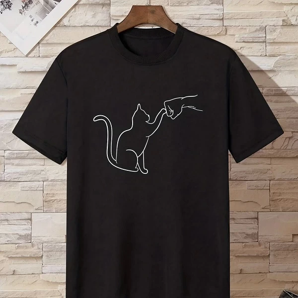 Économie à col rond chat pour hommes, t-shirts décontractés, manches courtes Y, vêtements d'été|7,94 €|OKKO MODE