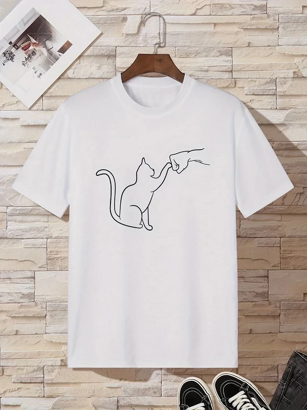 Économie à col rond chat pour hommes, t-shirts décontractés, manches courtes Y, vêtements d'été|7,94 €|OKKO MODE