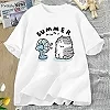 T-shirt en coton à manches courtes pour femmes, motif de chat drôle et d'éventail, haut Harajuku, vêtements de rue, été|7,94 €|OKKO MODE