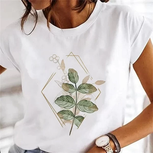 Chemisier à motif de fleurs pour femmes, chemise décontractée à la mode, t-shirt d'été à manches courtes, t-shirt blanc de dessi|7,94 €|OKKO MODE