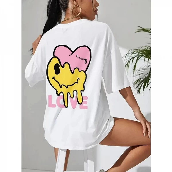 Damen Rundhals-T-Shirt - Straßenmode, kurze Ärmel.