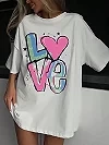 T-shirt manches courtes femme, vêtement en coton, respirant et doux, avec lettres imprimées graffiti et amour|9,00 €|OKKO MODE