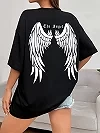 T-Shirt à Manches Courtes en Coton pour Femme, Vêtement de Rue, Hip Hop, Dark Angel Wing, Imprimé Graphique, Offre Spéciale|10,91 €|OKKO MODE