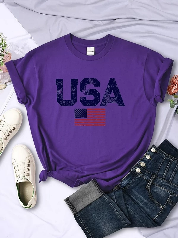 T-shirt imprimé USA Feel Stars and Strihear pour femmes, lettres américaines, t-shirt Hip Hop de rue, vêtements d'été, t-shirt|9,00 €|OKKO MODE