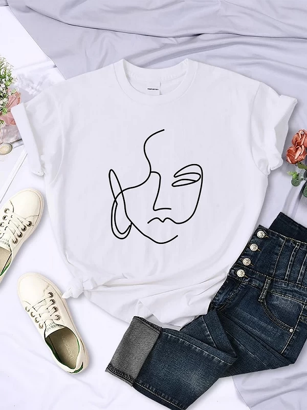 T-shirt à manches courtes pour femmes, imprimé de visage abstrait simple, Hip Hop, respirant, doux, rue, décontracté, vêtements|8,00 €|OKKO MODE