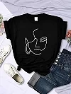 T-shirt à manches courtes pour femmes, imprimé de visage abstrait simple, Hip Hop, respirant, doux, rue, décontracté, vêtements|8,00 €|OKKO MODE