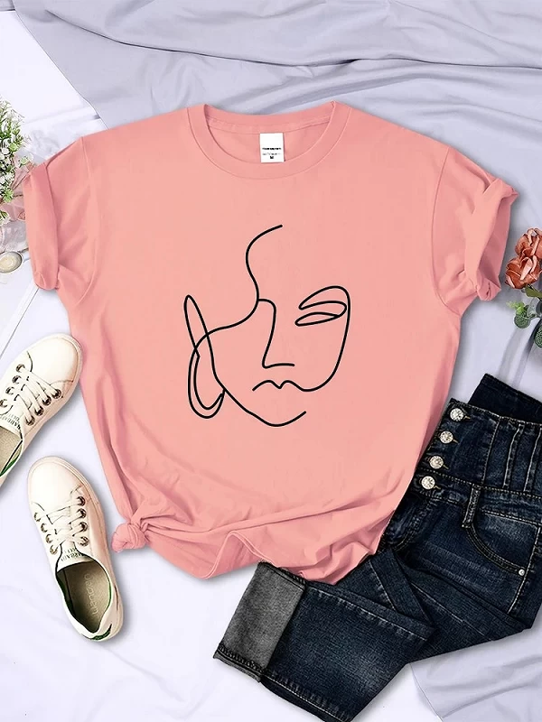 T-shirt à manches courtes pour femmes, imprimé de visage abstrait simple, Hip Hop, respirant, doux, rue, décontracté, vêtements|8,00 €|OKKO MODE