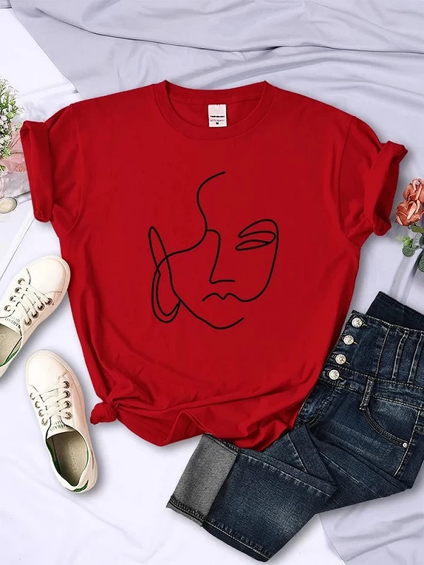 T-shirt à manches courtes pour femmes, imprimé de visage abstrait simple, Hip Hop, respirant, doux, rue, décontracté, vêtements|8,00 €|OKKO MODE