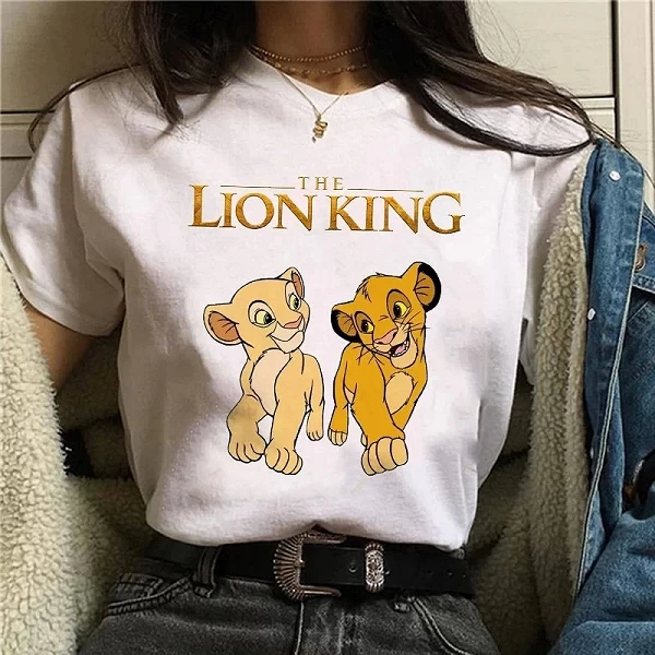 T-shirt en coton Disney Hakuna MatMiCute pour femme, haut à motif de dessin animé, Harajuku, années 90, roi de discussion, Y2K|8,00 €|OKKO MODE