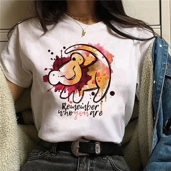 T-shirt en coton Disney Hakuna MatMiCute pour femme, haut à motif de dessin animé, Harajuku, années 90, roi de discussion, Y2K|8,00 €|OKKO MODE