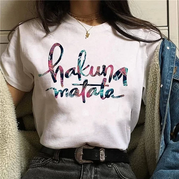 T-shirt en coton Disney Hakuna MatMiCute pour femme, haut à motif de dessin animé, Harajuku, années 90, roi de discussion, Y2K|8,00 €|OKKO MODE