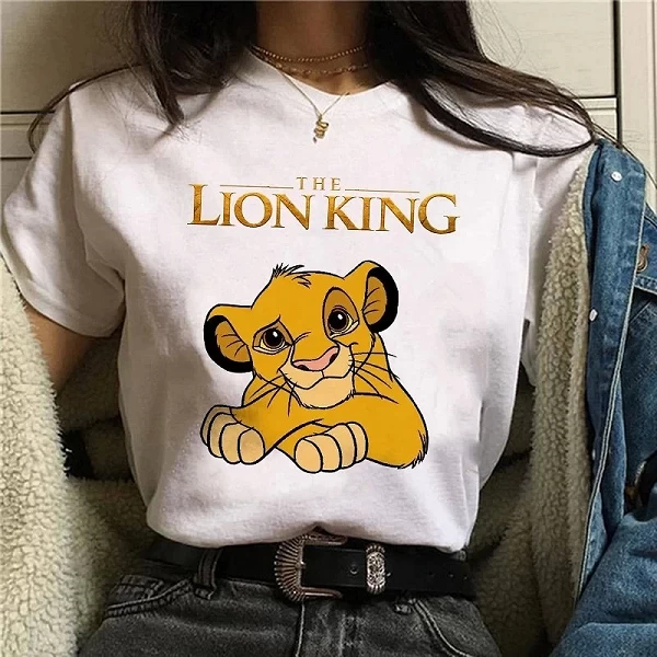 T-shirt en coton Disney Hakuna MatMiCute pour femme, haut à motif de dessin animé, Harajuku, années 90, roi de discussion, Y2K|8,00 €|OKKO MODE