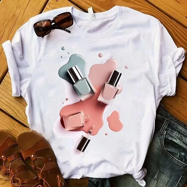 Camiseta branca feminina 100% algodão, alta qualidade, estampa gráfica casual - GG