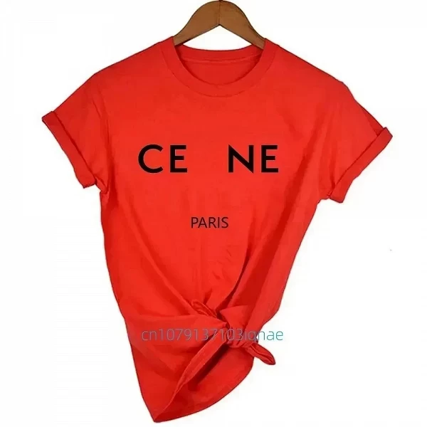 T-shirt en coton imprimé lettre pour femme, t-shirt respirant à manches courtes, mode de marque de luxe, été|14,03 €|OKKO MODE