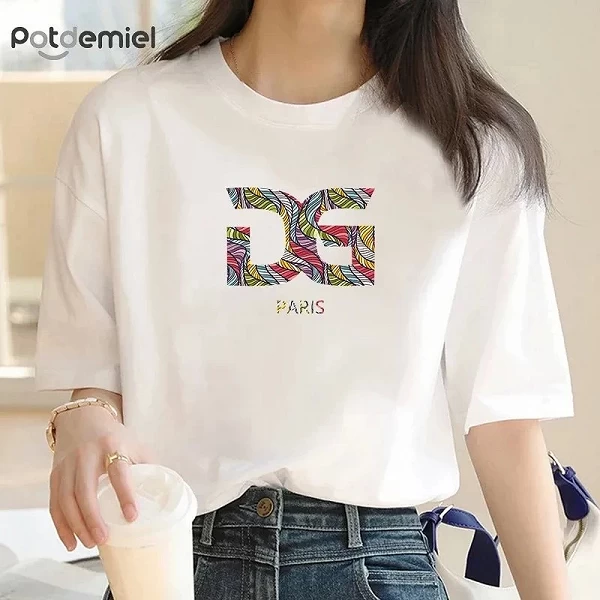 Camiseta manga corta mujer algodón estampada tendencia verano