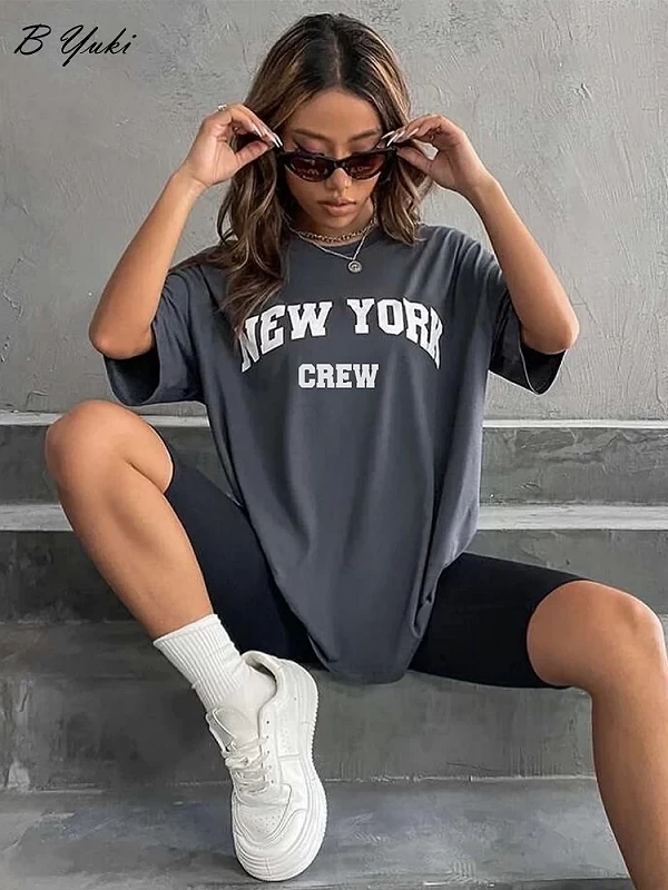 Blessyuki-T-shirt manches courtes col rond femme, estival et décontracté, en coton, grande taille, avec lettres imprimées, 2023|9,90 €|OKKO MODE