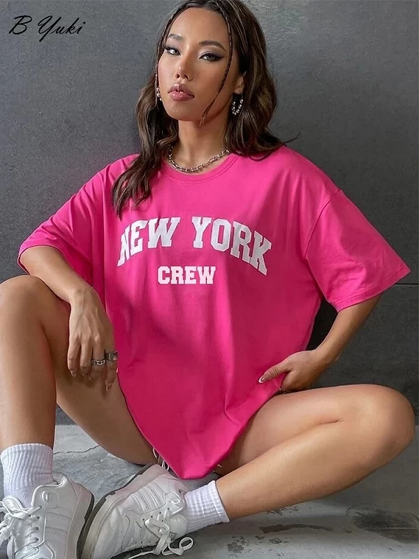 Blessyuki-T-shirt manches courtes col rond femme, estival et décontracté, en coton, grande taille, avec lettres imprimées, 2023|9,90 €|OKKO MODE