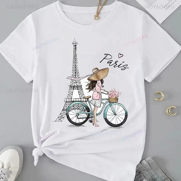 T-Shirt à Manches Courtes et Col Ras du Cou pour Homme et Femme, 100 Coton, Streetwear Décontracté, Imprimé Tour Eiffel, Paris,|9,00 €|OKKO MODE