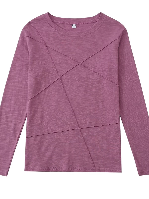 T-Shirt à Manches sulfet Col Rond pour Femme, Vêtement en Bambou et Coton, Élégant, à la Mode, Simple, pour Automne, 2024|15,00 €|OKKO MODE