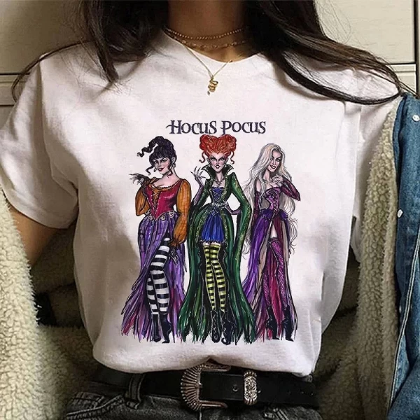 T-shirt imprimé graphique Hocus Pocus pour fille, esthétique Harajuku, blanc, t-shirt décontracté Y, mode estivale, Y2K, nouveau|7,94 €|OKKO MODE