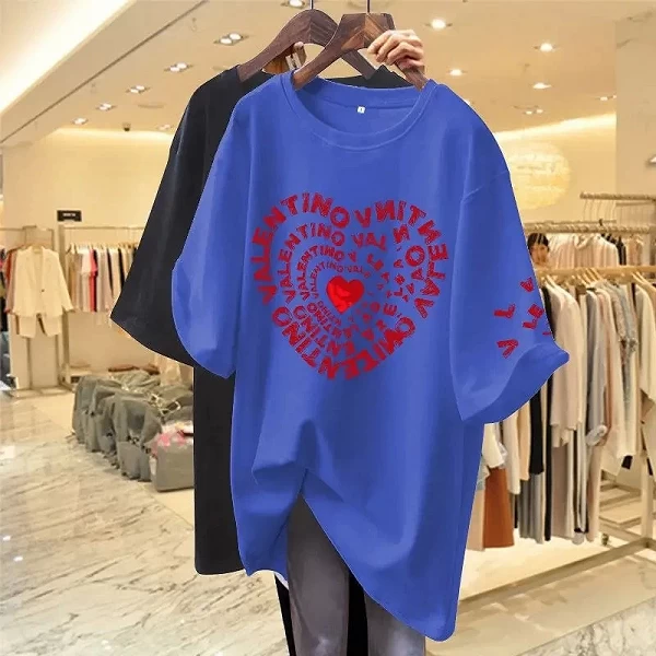 T-shirt à manches courtes pour femmes, impression de coeur, haut d'été, mode coréenne, design de luxe, division, respirant, 2023|18,87 €|OKKO MODE