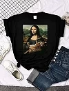 T-shirts Mona Lisa étreignant chat beau t-shirt imprimé mignon pour femmes ras du cou gothique femmes t-shirt décontracté surdim|7,19 €|OKKO MODE