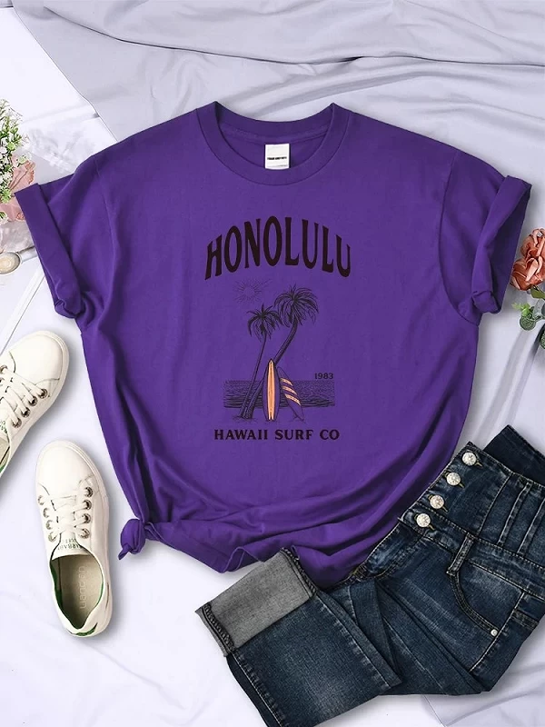 Honolulu-T-shirt manches courtes pour femme, estival et respirant, à la mode, avec imprimé hawaïen, de sport, 1983|9,89 €|OKKO MODE