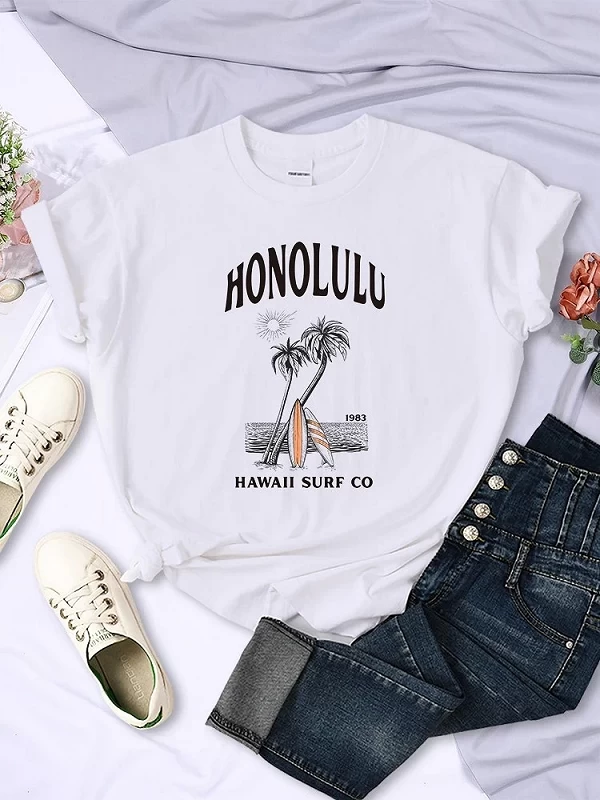 Honolulu-T-shirt manches courtes pour femme, estival et respirant, à la mode, avec imprimé hawaïen, de sport, 1983|9,89 €|OKKO MODE