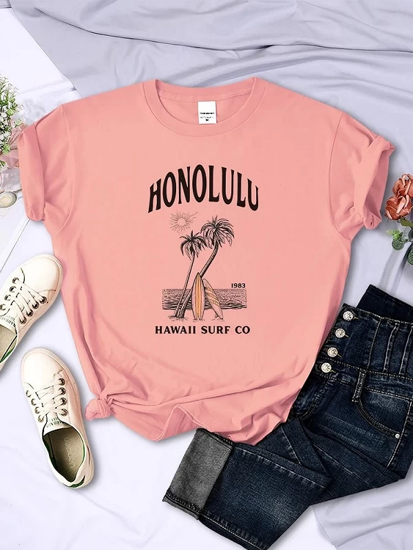 Honolulu-T-shirt manches courtes pour femme, estival et respirant, à la mode, avec imprimé hawaïen, de sport, 1983|9,89 €|OKKO MODE